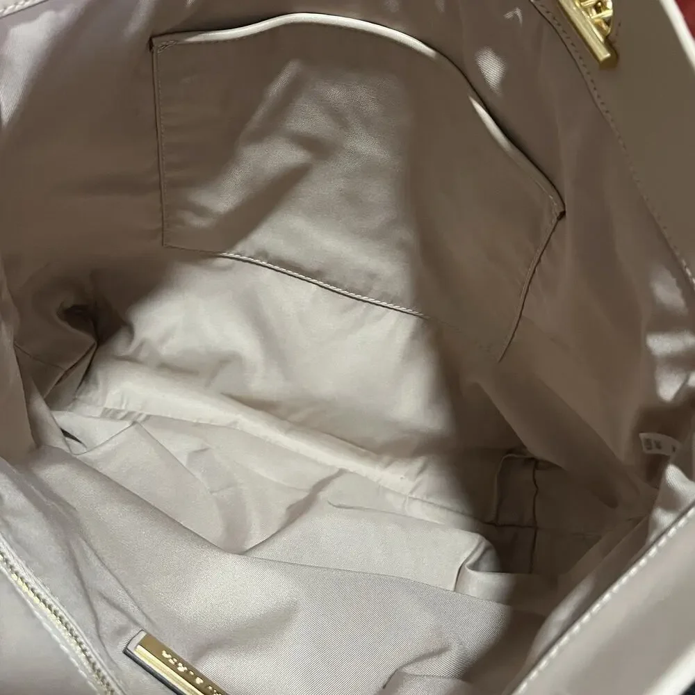 Tory Burch Fleming Quilted Large Soft Leather Tote Bag in Pale Pink Chain Straps